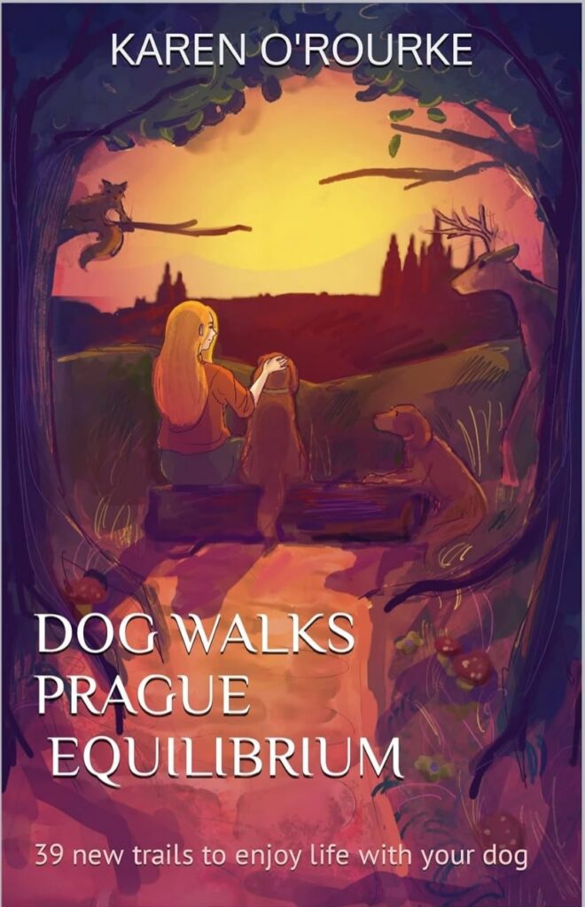 Book cover of a woman and dog on a purple hillside at sunset