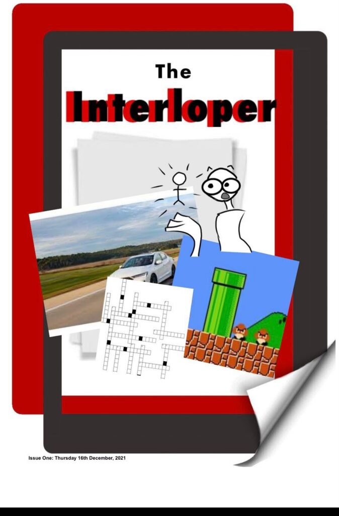 Front page of The Interloper school newspaper with a red masthead
