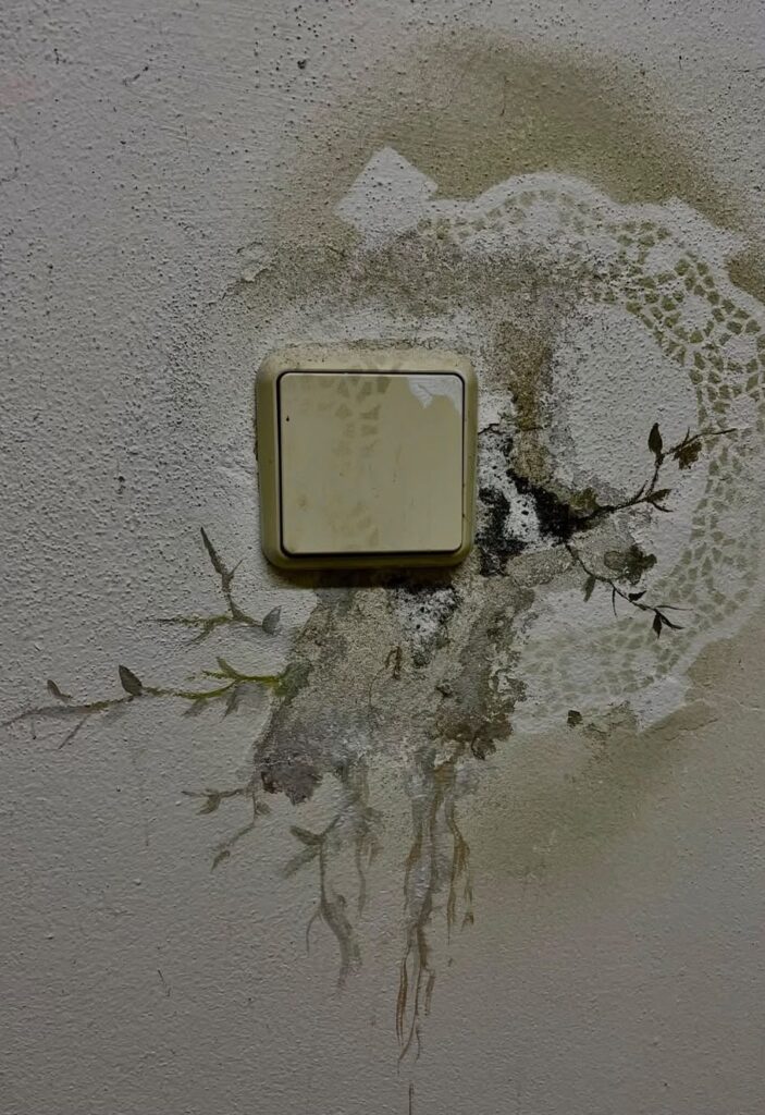 Vine painted directly onto a wall, growing around an old light switch